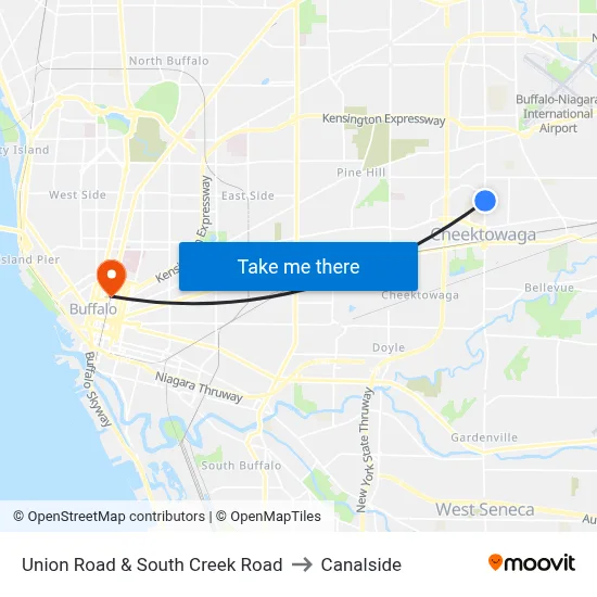 Union Road & South Creek Road to Canalside map