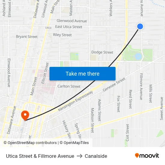 Utica Street & Fillmore Avenue to Canalside map