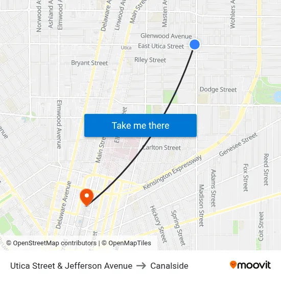 Utica Street & Jefferson Avenue to Canalside map
