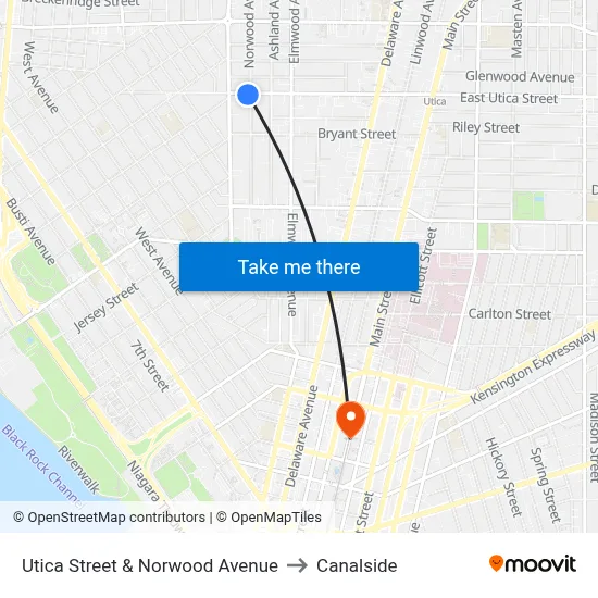 Utica Street & Norwood Avenue to Canalside map