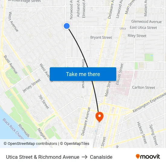 Utica Street & Richmond Avenue to Canalside map