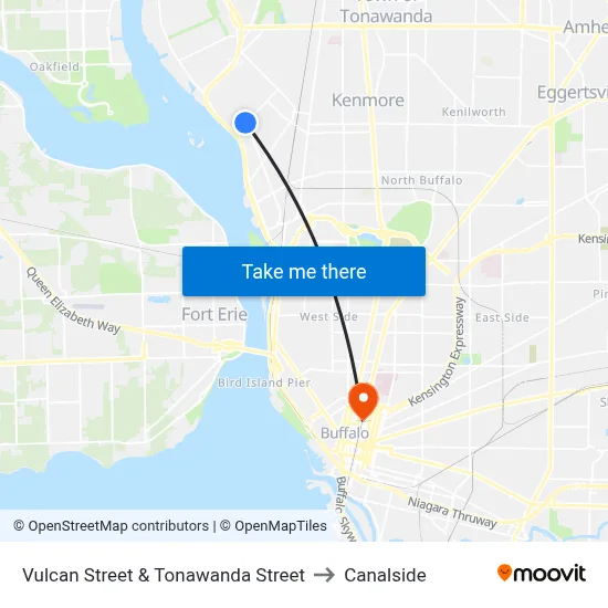 Vulcan Street & Tonawanda Street to Canalside map