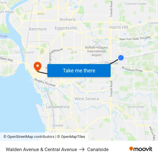 Walden Avenue & Central Avenue to Canalside map