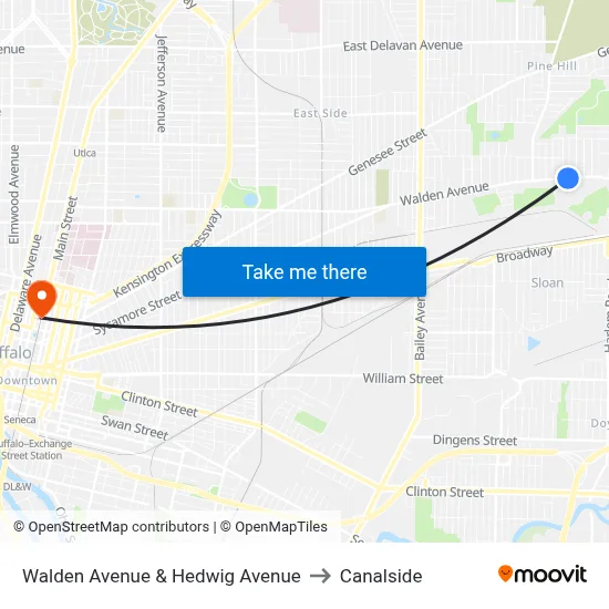 Walden Avenue & Hedwig Avenue to Canalside map