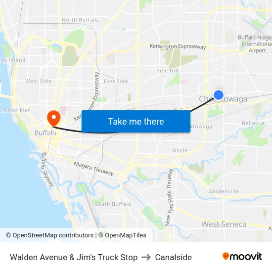 Walden Avenue & Jim's Truck Stop to Canalside map
