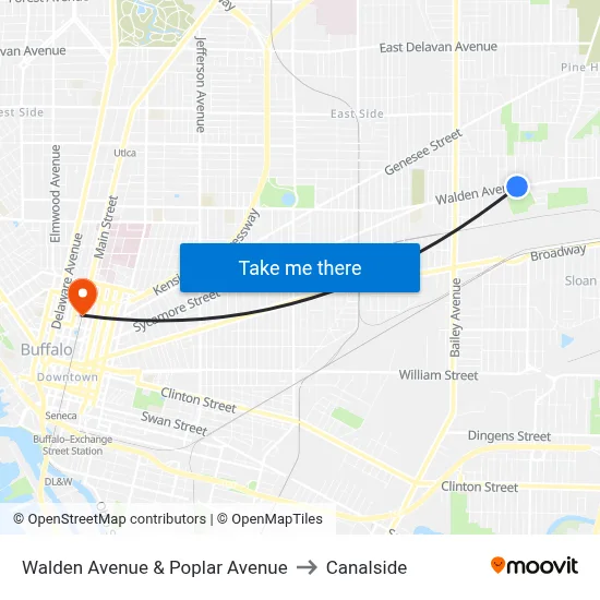 Walden Avenue & Poplar Avenue to Canalside map