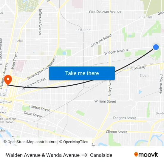 Walden Avenue & Wanda Avenue to Canalside map