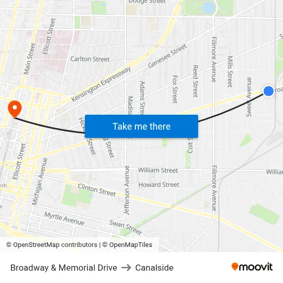 Broadway & Memorial Drive to Canalside map