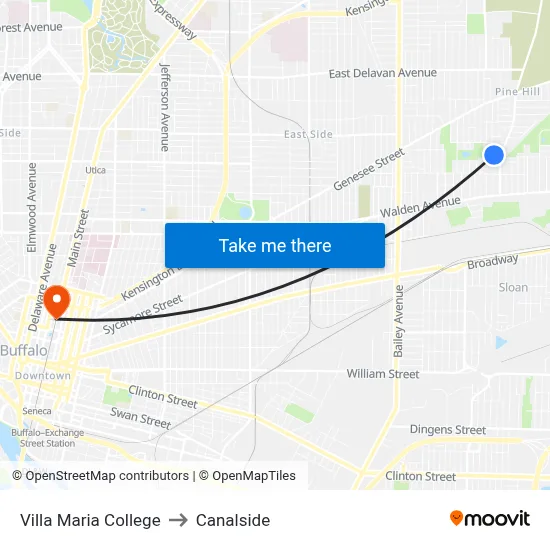 Villa Maria College to Canalside map
