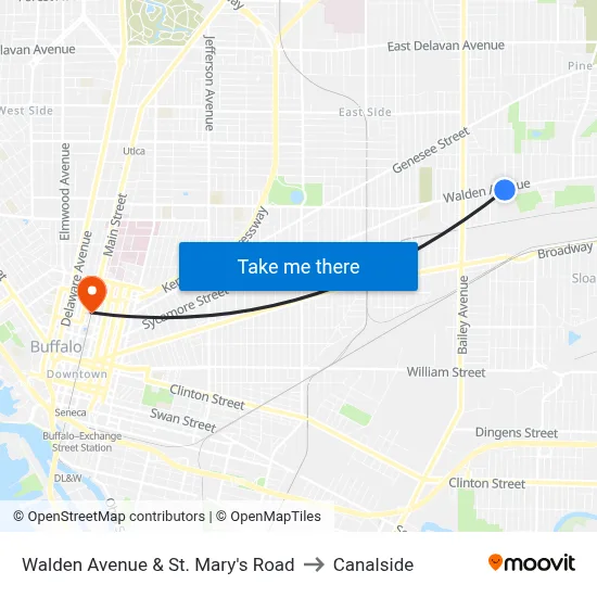 Walden Avenue & St. Mary's Road to Canalside map