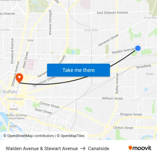 Walden Avenue & Stewart Avenue to Canalside map