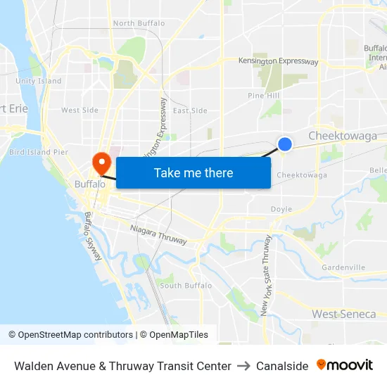 Walden Avenue & Thruway Transit Center to Canalside map