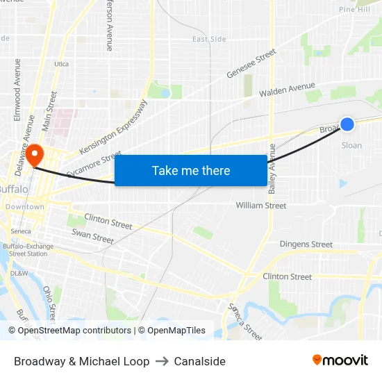Broadway & Michael Loop to Canalside map