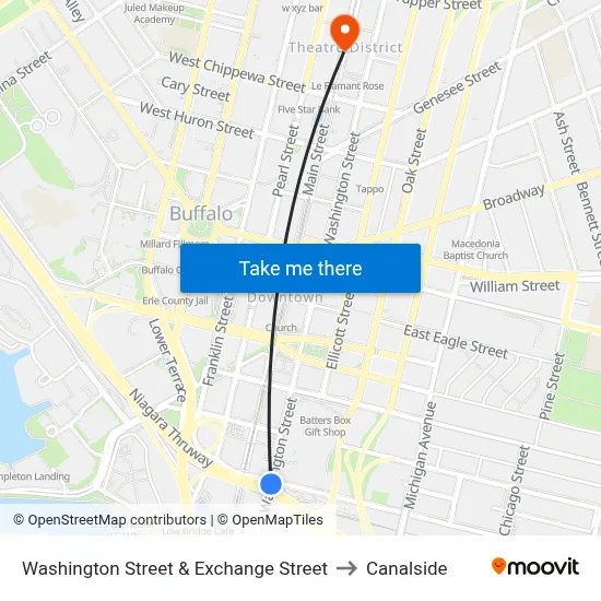 Washington Street & Exchange Street to Canalside map
