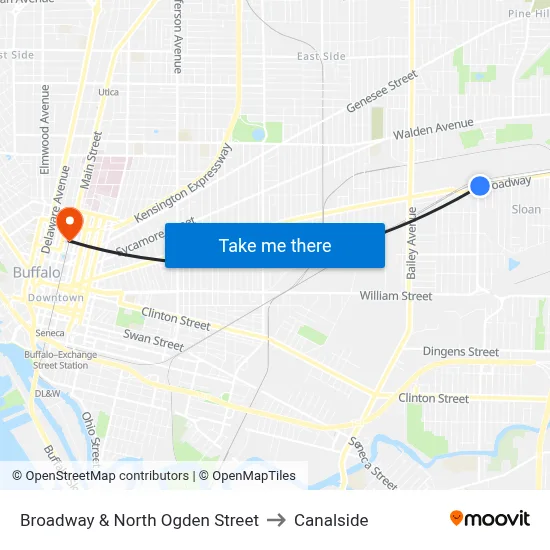 Broadway & North Ogden Street to Canalside map