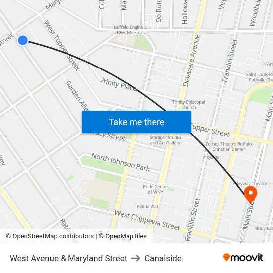 West Avenue & Maryland Street to Canalside map