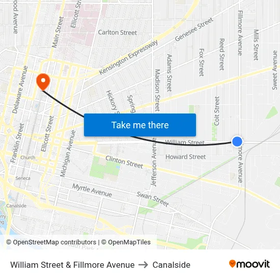 William Street & Fillmore Avenue to Canalside map