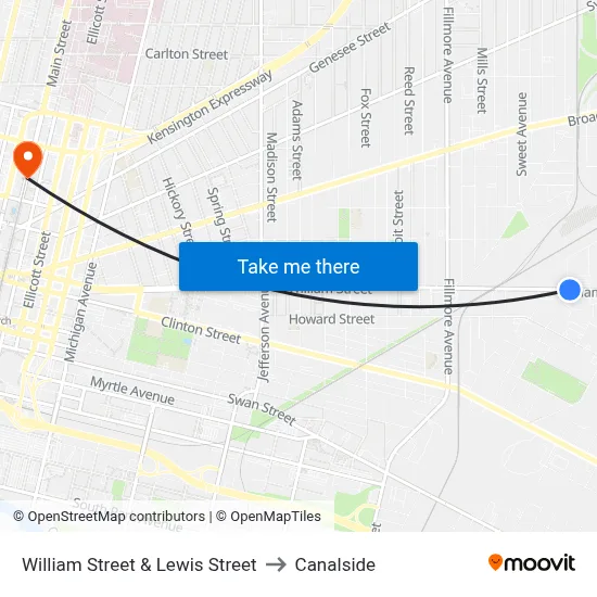 William Street & Lewis Street to Canalside map