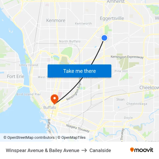 Winspear Avenue & Bailey Avenue to Canalside map