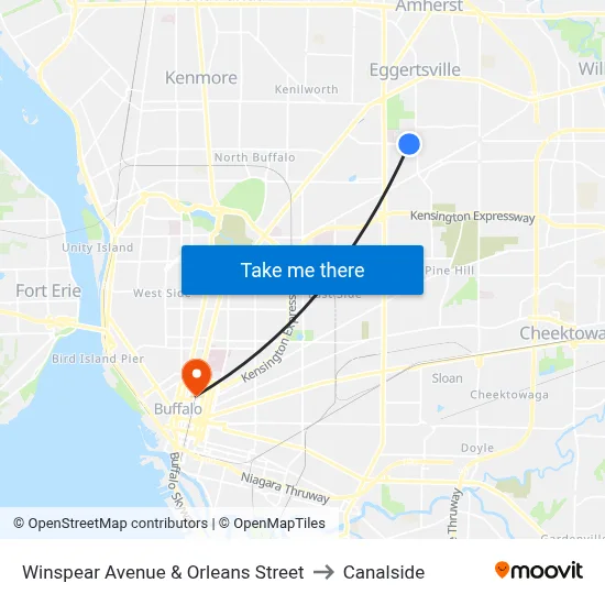 Winspear Avenue & Orleans Street to Canalside map