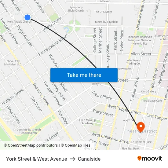 York Street & West Avenue to Canalside map