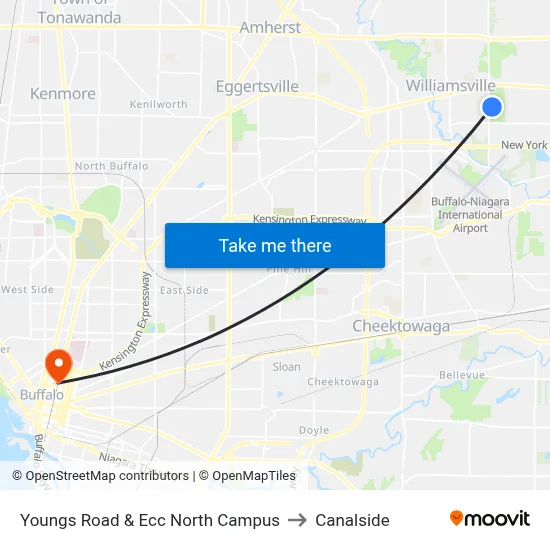 Youngs Road & Ecc North Campus to Canalside map
