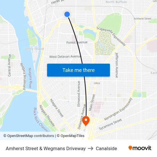 Amherst Street & Wegmans Driveway to Canalside map
