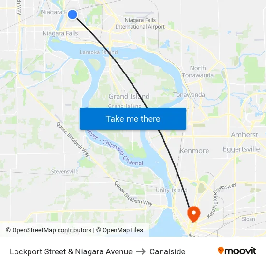 Lockport Street & Niagara Avenue to Canalside map