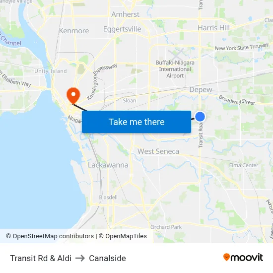 Transit Rd & Aldi to Canalside map