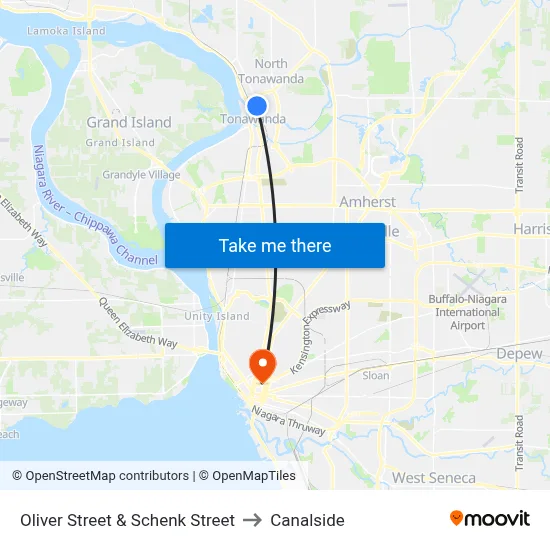 Oliver Street & Schenk Street to Canalside map