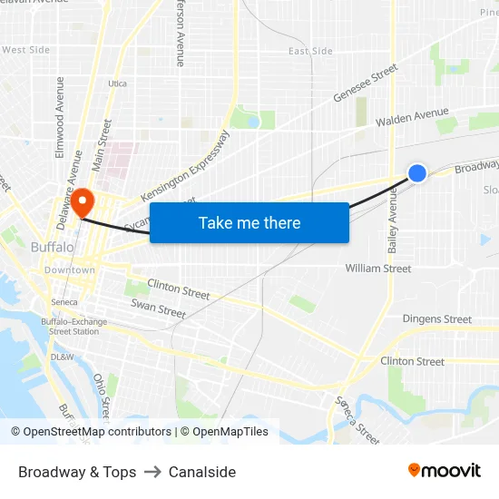 Broadway & Tops to Canalside map