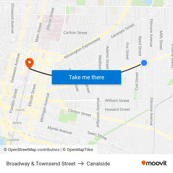 Broadway & Townsend Street to Canalside map