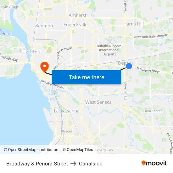 Broadway & Penora Street to Canalside map