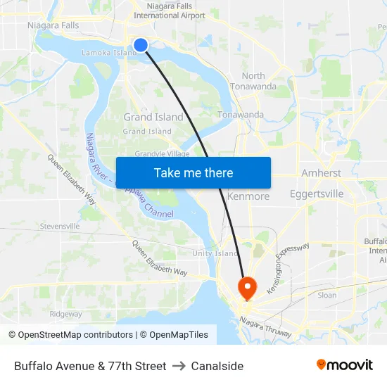 Buffalo Avenue & 77th Street to Canalside map