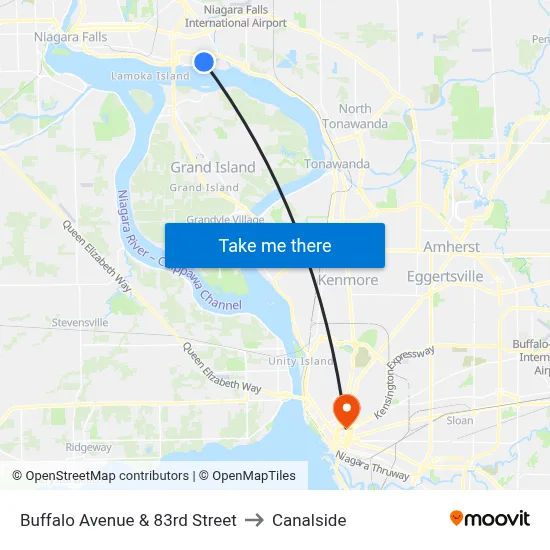 Buffalo Avenue & 83rd Street to Canalside map