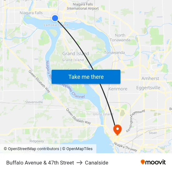 Buffalo Avenue & 47th Street to Canalside map
