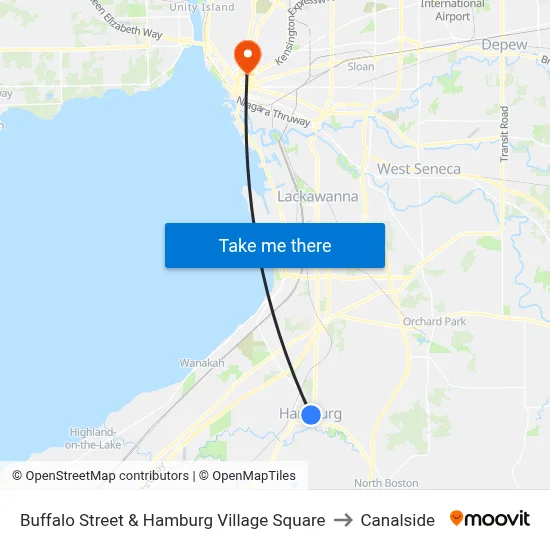 Buffalo Street & Hamburg Village Square to Canalside map