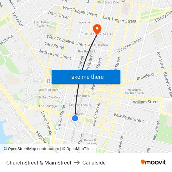 Church Street & Main Street to Canalside map