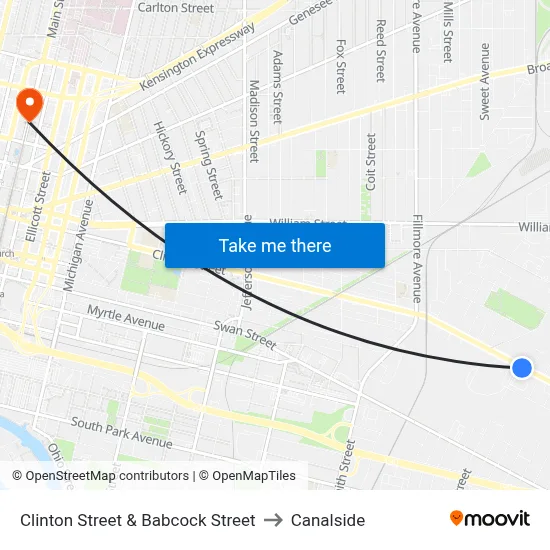 Clinton Street & Babcock Street to Canalside map