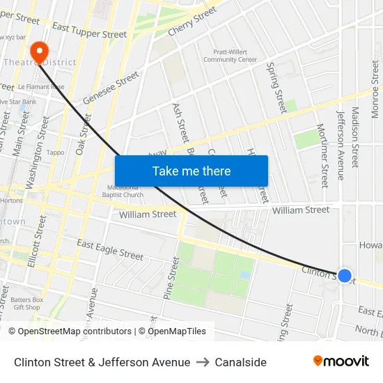 Clinton Street & Jefferson Avenue to Canalside map