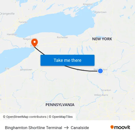 Binghamton Shortline Terminal to Canalside map