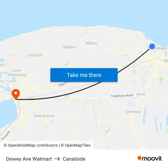 Dewey Ave Walmart to Canalside map