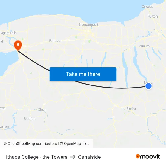 Ithaca College - the Towers to Canalside map