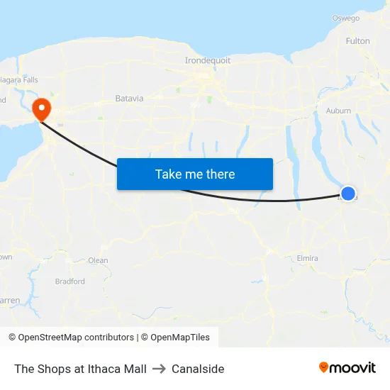 The Shops at Ithaca Mall to Canalside map