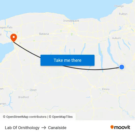 Lab Of Ornithology to Canalside map