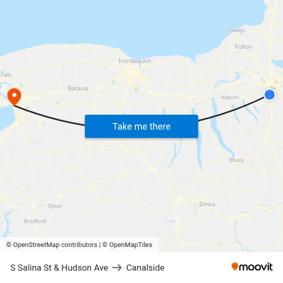 S Salina St & Hudson Ave to Canalside map
