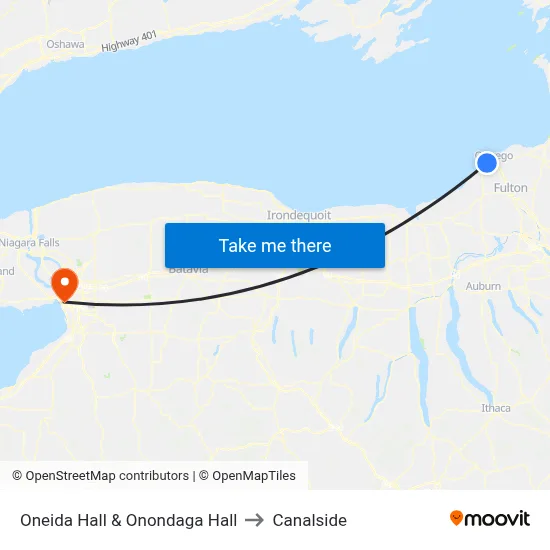 Oneida Hall & Onondaga Hall to Canalside map