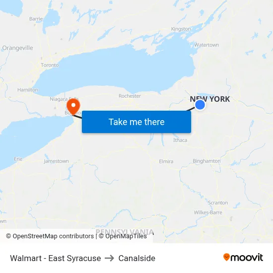 Walmart - East Syracuse to Canalside map