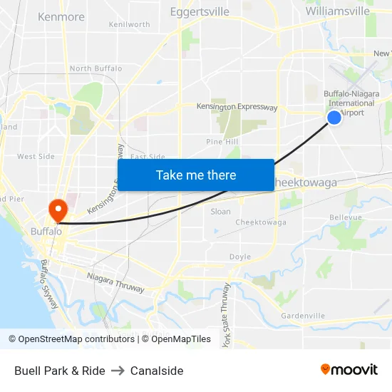 Buell Park & Ride to Canalside map