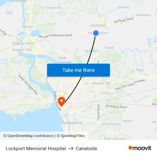 Lockport Memorial Hospital to Canalside map